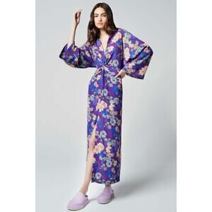 Women's Smythe Violet Floral Kimono Style Dolman Sleeve Twist Dress size XS